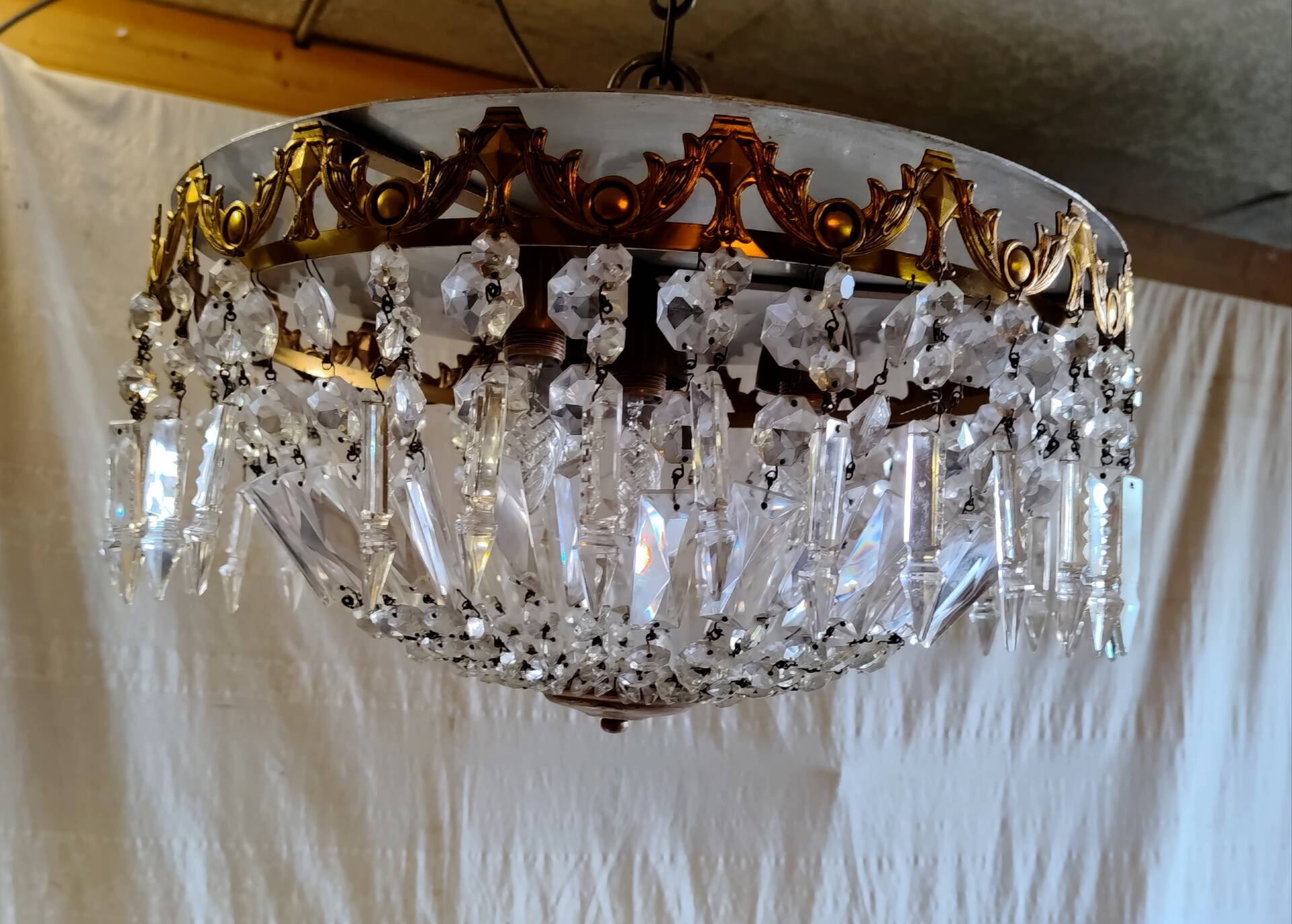 Glass and brass basket ceiling light - mid 20th century.