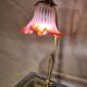 Large restored brass lamp with pretty art nouveau tulip 1900, electricity ok 47x28