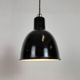 Small Industrial Black Enamel Ceiling Lamp, 1950s