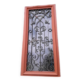 Window frame 179x88cm walnut oak wrought iron grille opening glass panel