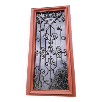 Window frame 179x88cm walnut oak wrought iron grille opening glass panel
