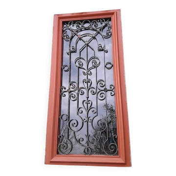 Window frame 179x88cm walnut oak wrought iron grille opening glass panel