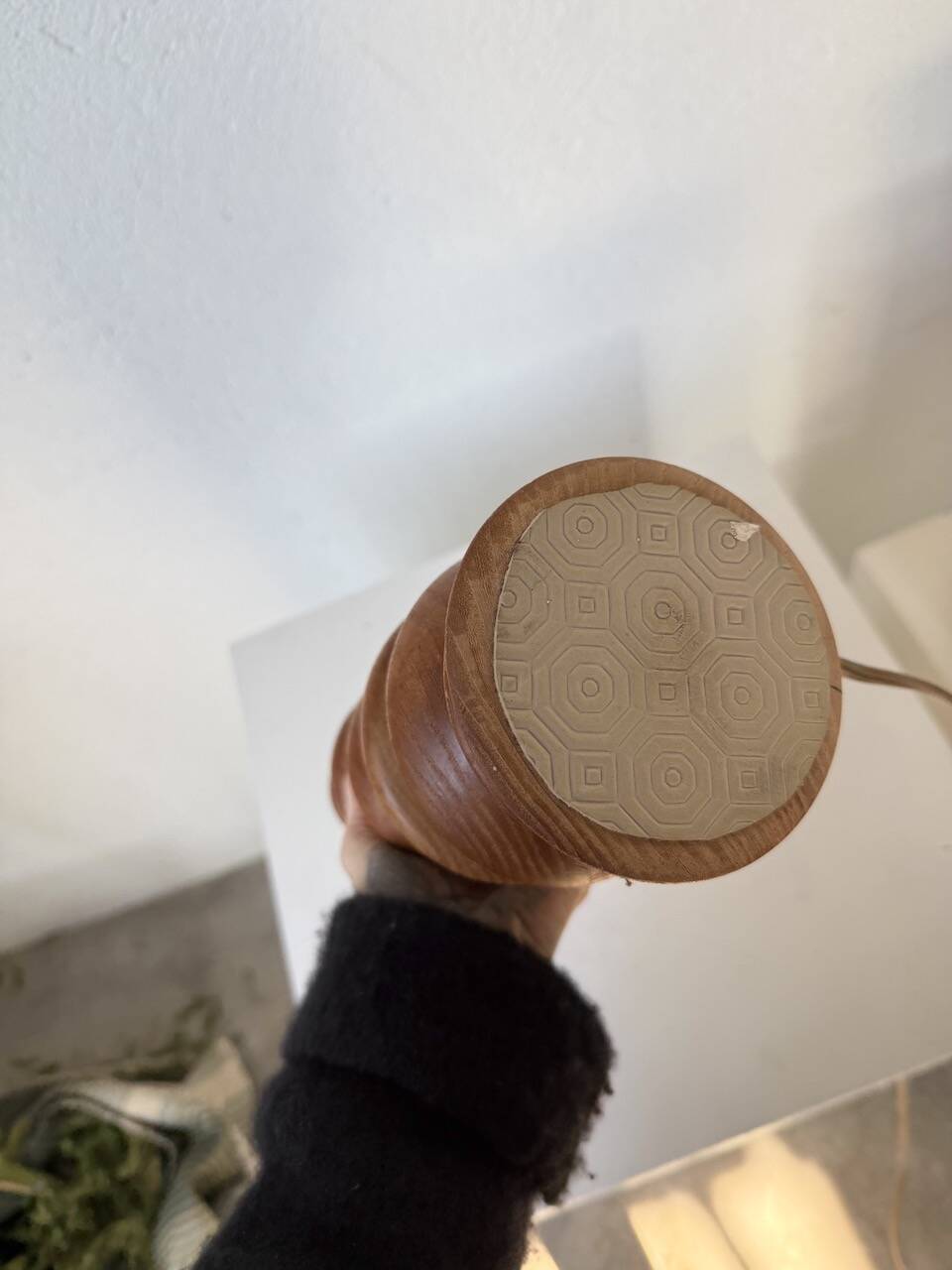 1950s turned oak wood table lamp