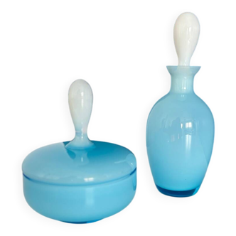 Set Ancien en Opaline Bleue - Flacon et Boîte Vintage opaline Élégant