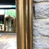 Old fireplace mirror 144cm/97.5cm, pearled, late 19th century, gilded with pricked ice leaf.