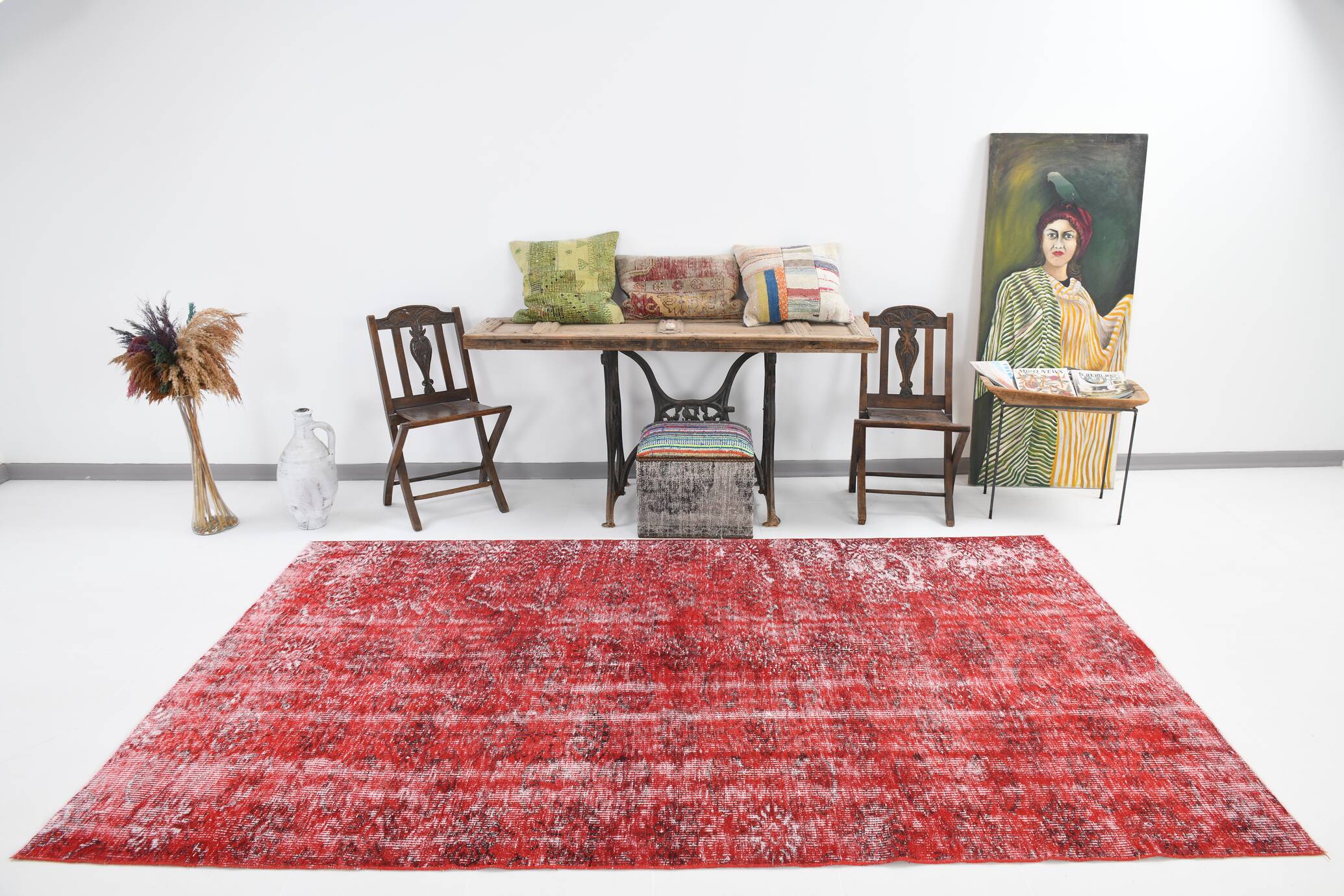 6x10 Rug For Dining Room Red Vintage Area Rug, 175x296Cm SK 3756