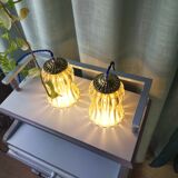 Duo tulip lamps golden fluted glass