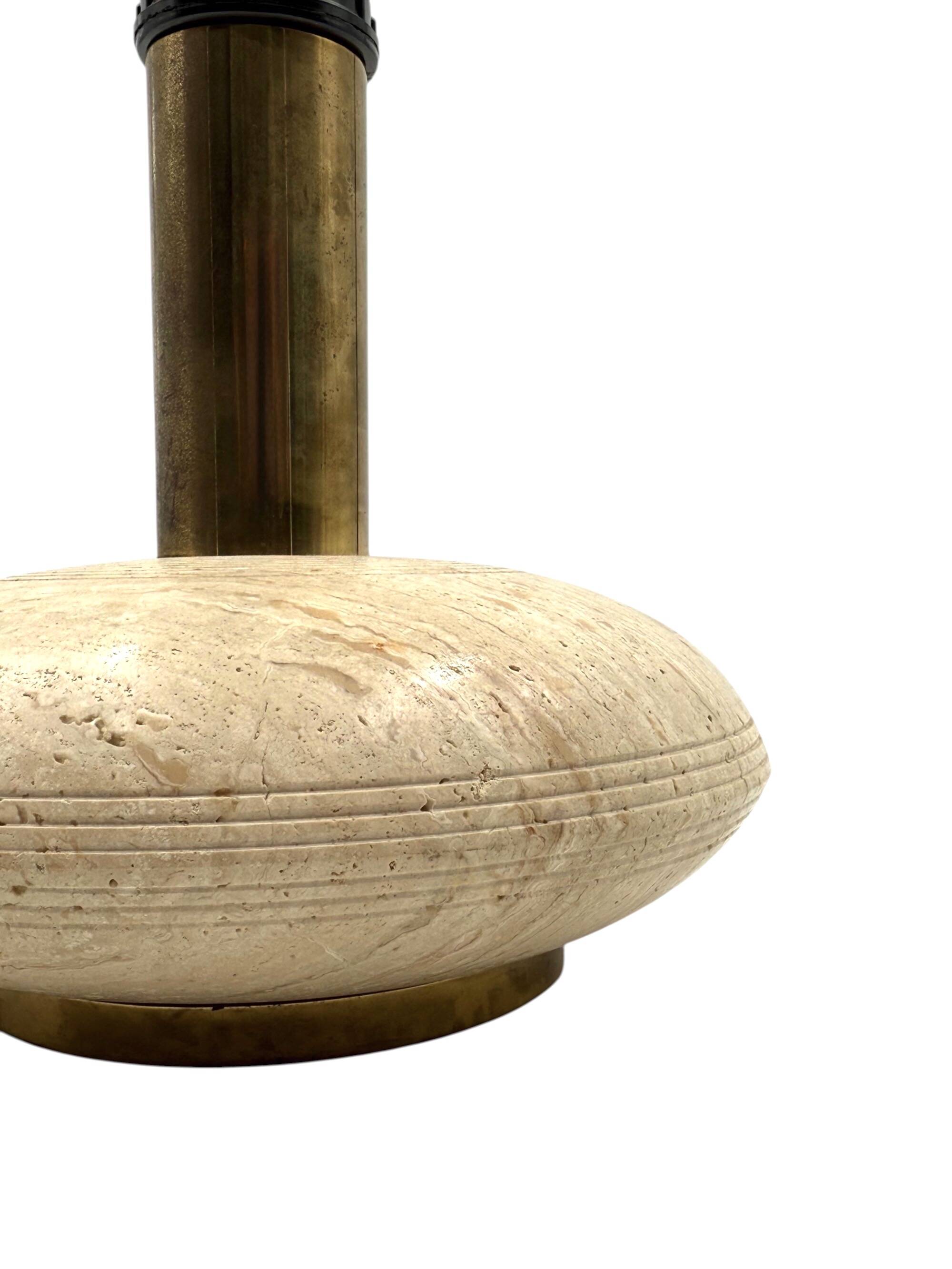 Travertine & brass table lamp base, Italy 1970s