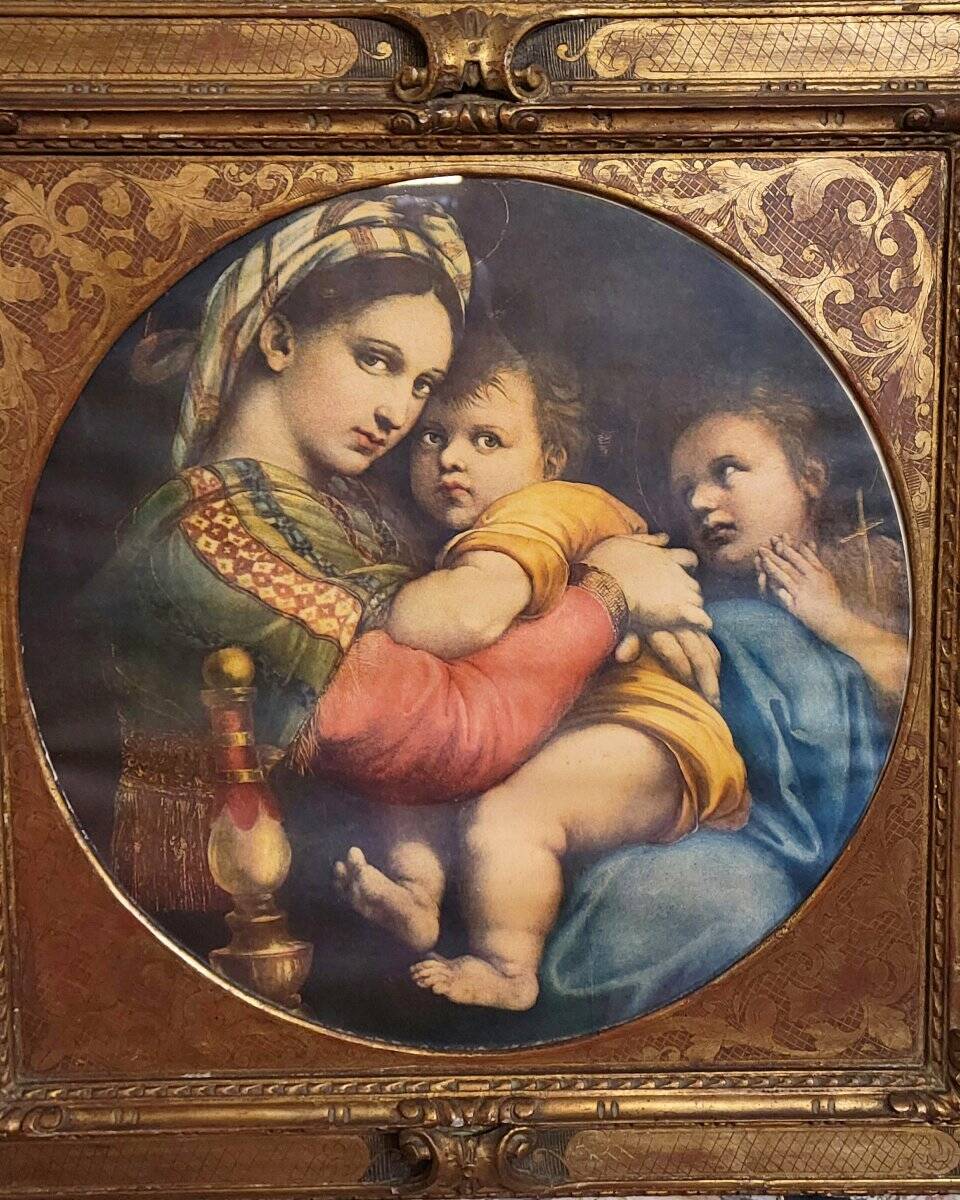 Virgin on the Chair by Raphael: Lithograph from the late 19th century.