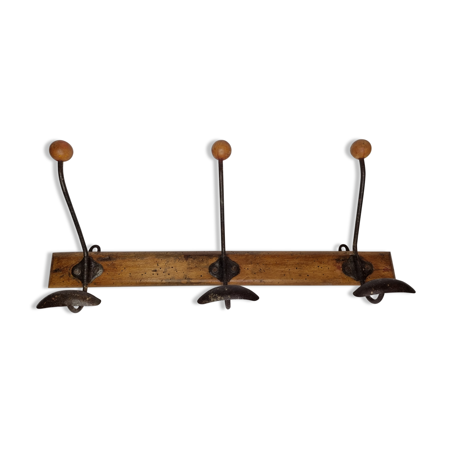 Old wall coat rack "bistrot" 1900, three hooks, 50 cm