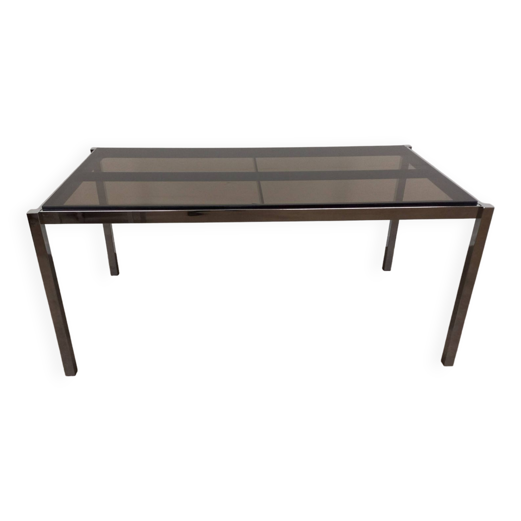 Table à manger verre et métal chromé 168 cm