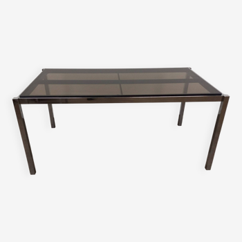 Glass and chrome metal dining table 168 cm