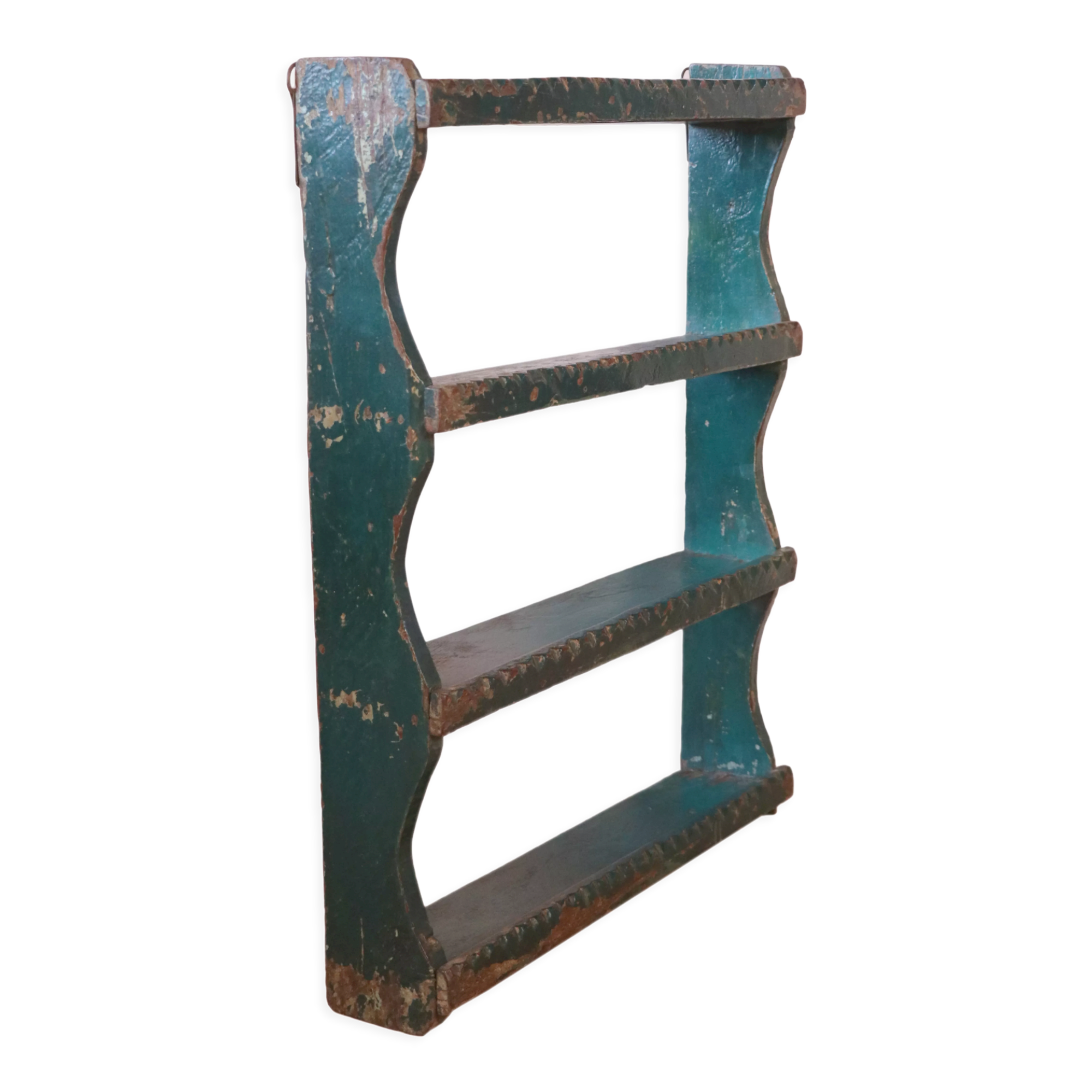Old burmese teak wall shelf original blue patina