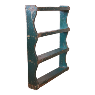 Old burmese teak wall shelf original blue patina
