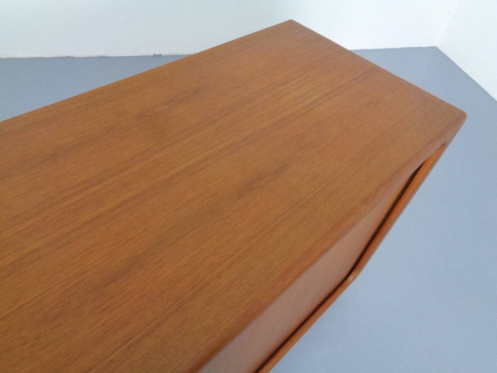 Large teak tambour sideboard from Dyrlund, Denmark, 1970s.