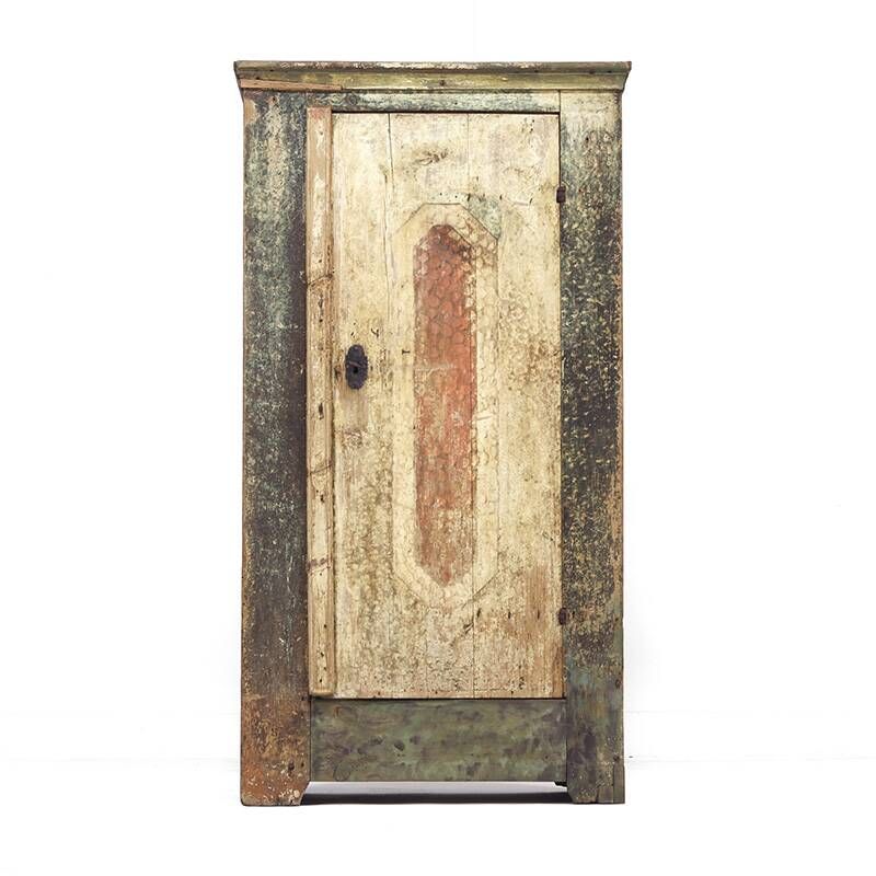 Rustic Weathered Primitive Farmhouse Folk Art Painted Bridal Cabinet
