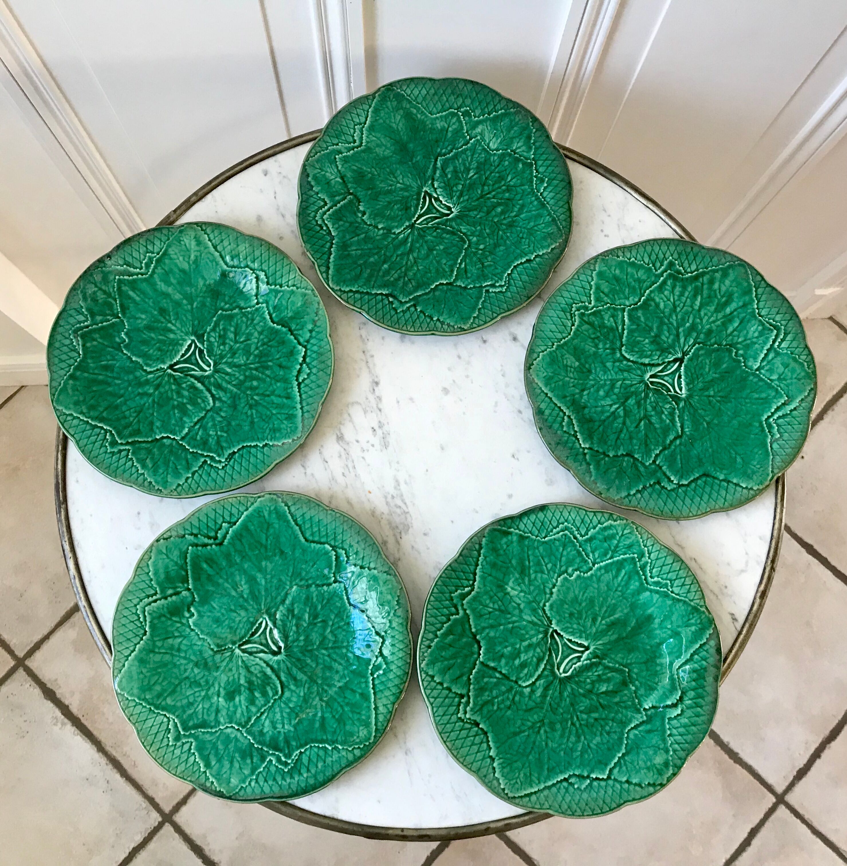 Set of 5 gien dessert plates in slurry leaf model 50s