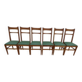 6 chaises modernes à dossiers à bandeaux avec assises simili cuir vert