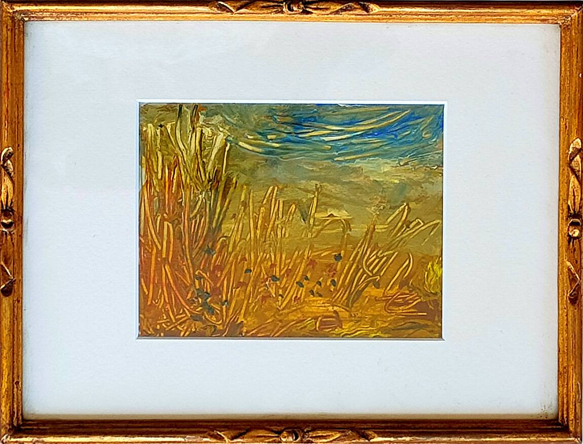 Painting – Oil on paper framed under glass – Semi-abstract landscape 1920