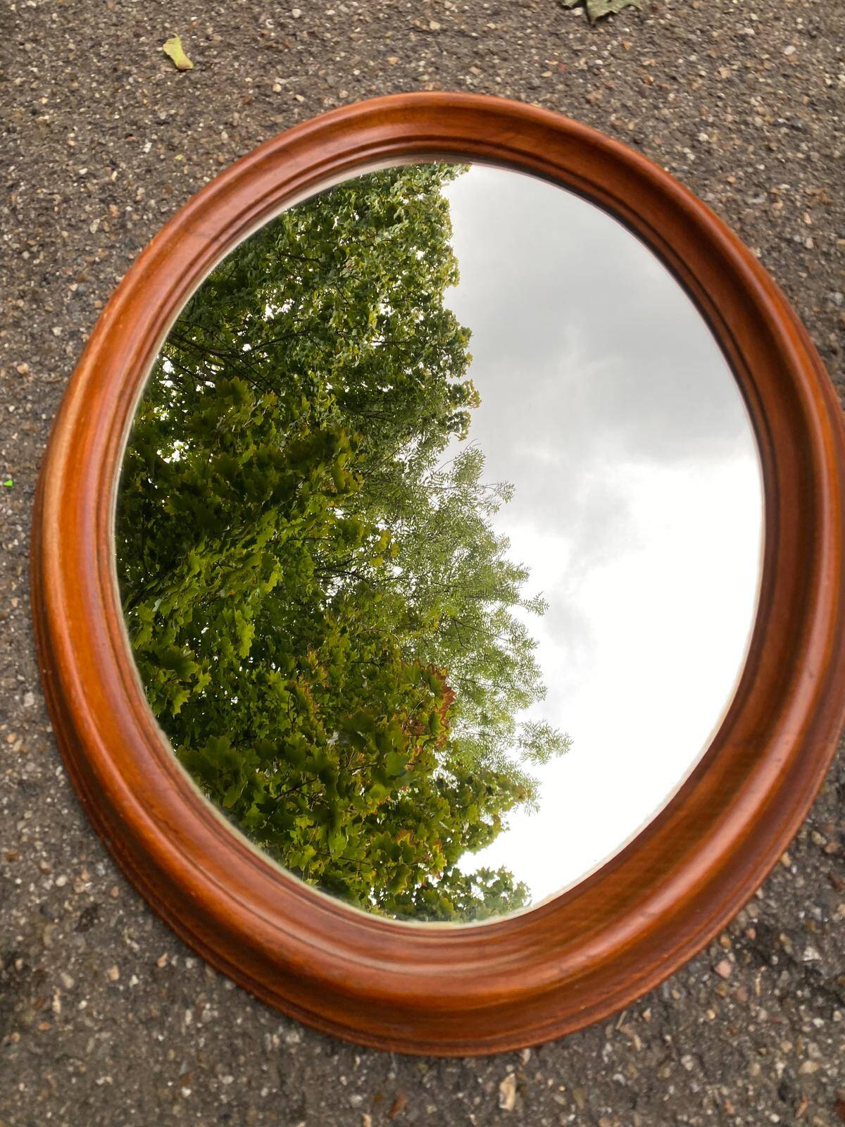 Vintage oval mirror in solid wood 1960 60x48cm
