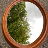 Vintage oval mirror in solid wood 1960 60x48cm