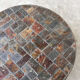 1970s round slate stone mosaic coffee table with sculptural metal base