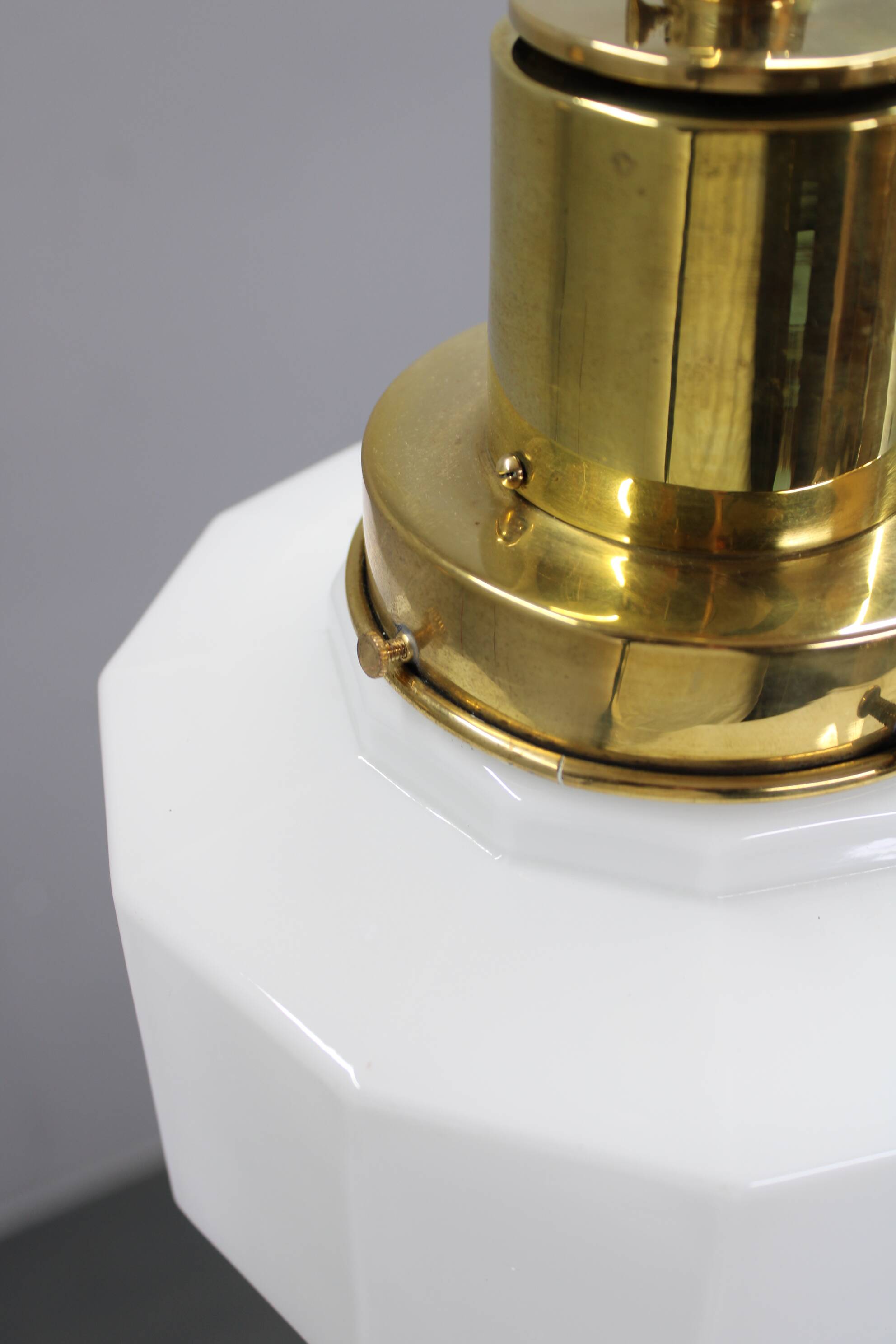 Art Deco brass and opaline glass pendant, Czechoslovakia, 1930s