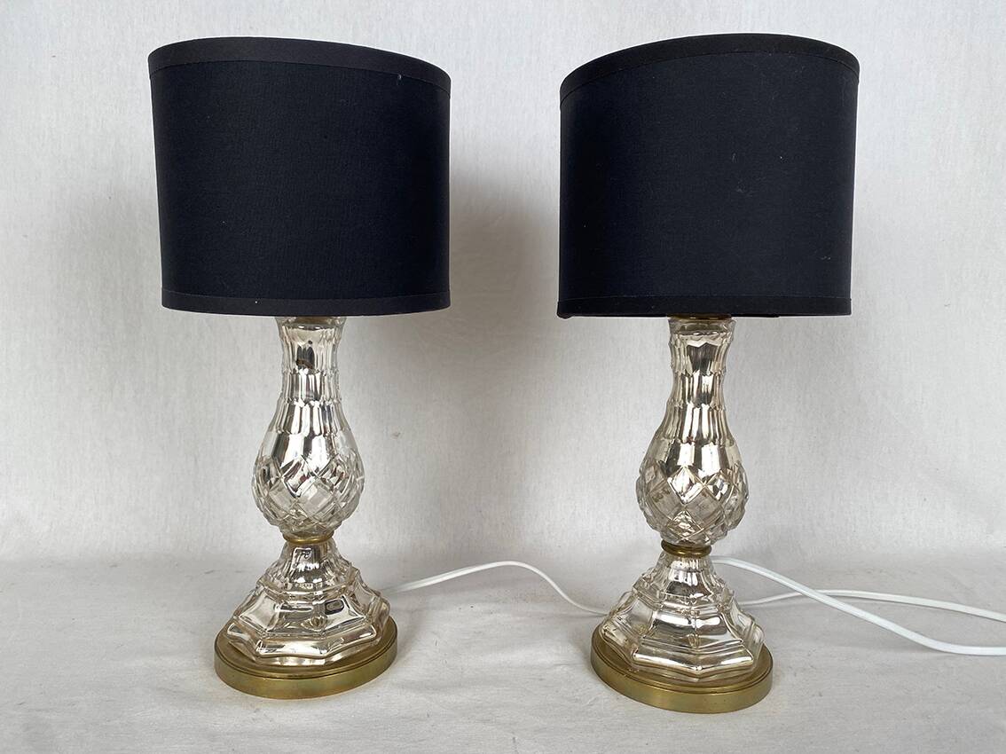 Pair of crystal églomisé table lamps
