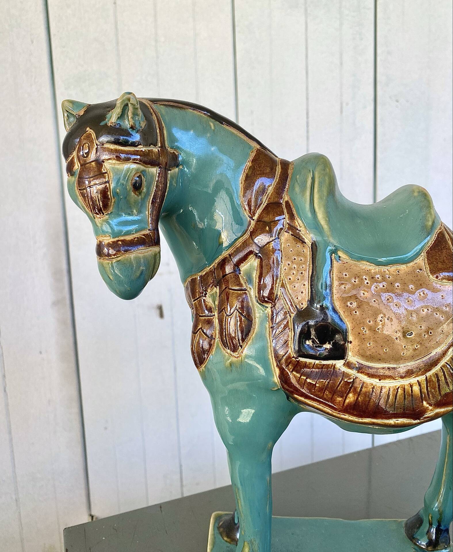 Vintage turquoise glazed ceramic horse