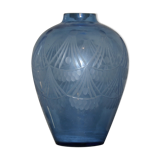 Blue vase in engraved glass paste