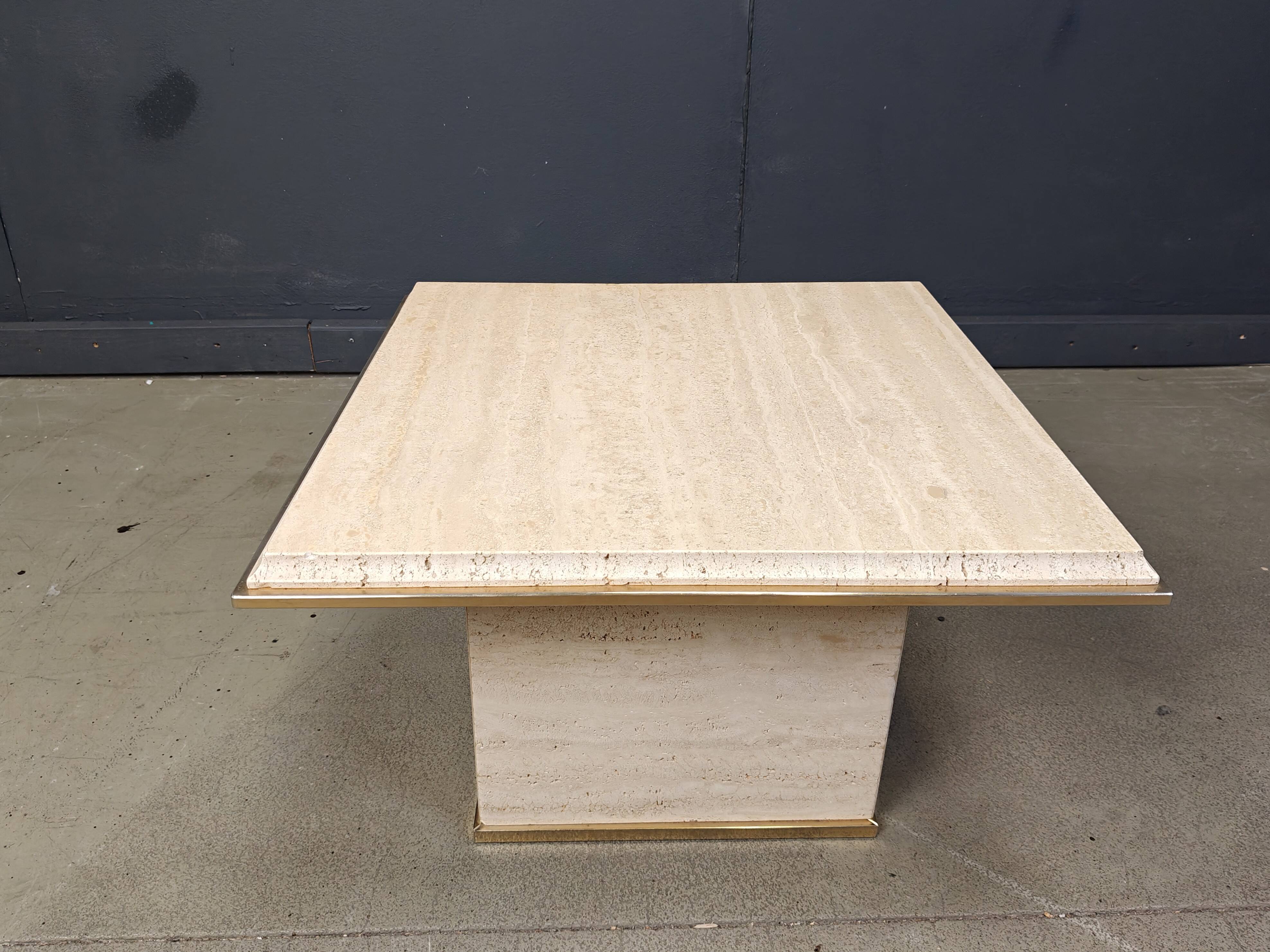 Vintage travertine and brass coffee table by Fedam, 1970s