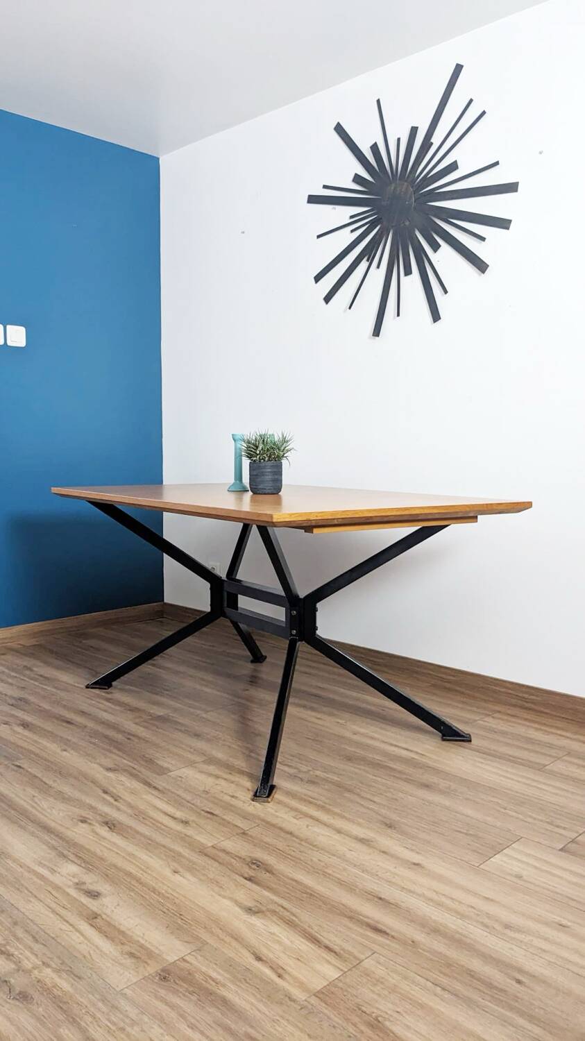 Extendable wooden and metal table, 80s