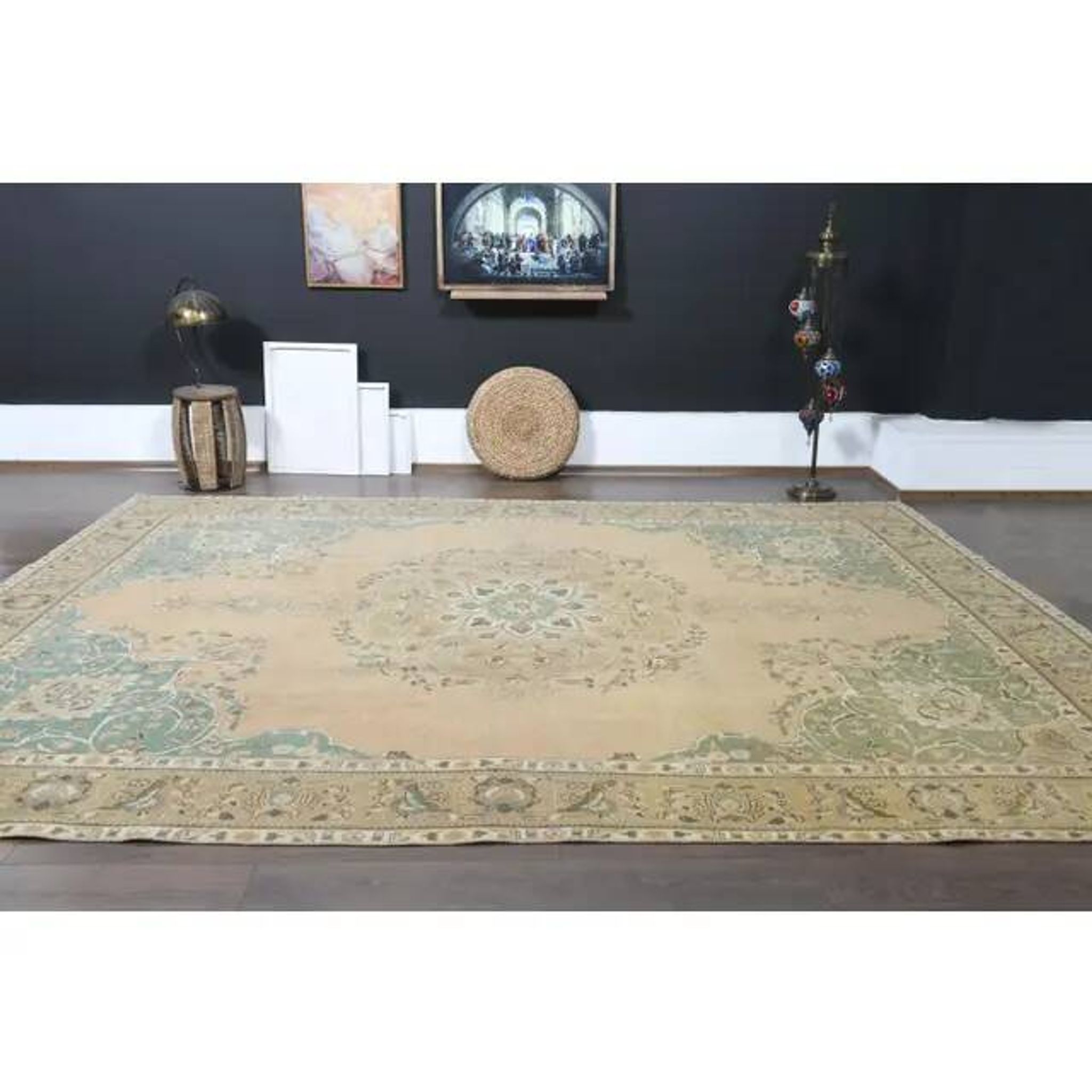 1970s Vintage Persian Handmade Wool Cotton Orange Area Rug 285x397