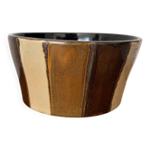 Cache-pot vintage en céramique émaillée, décor géométrique brun et bei