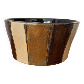 Cache-pot vintage en céramique émaillée, décor géométrique brun et bei
