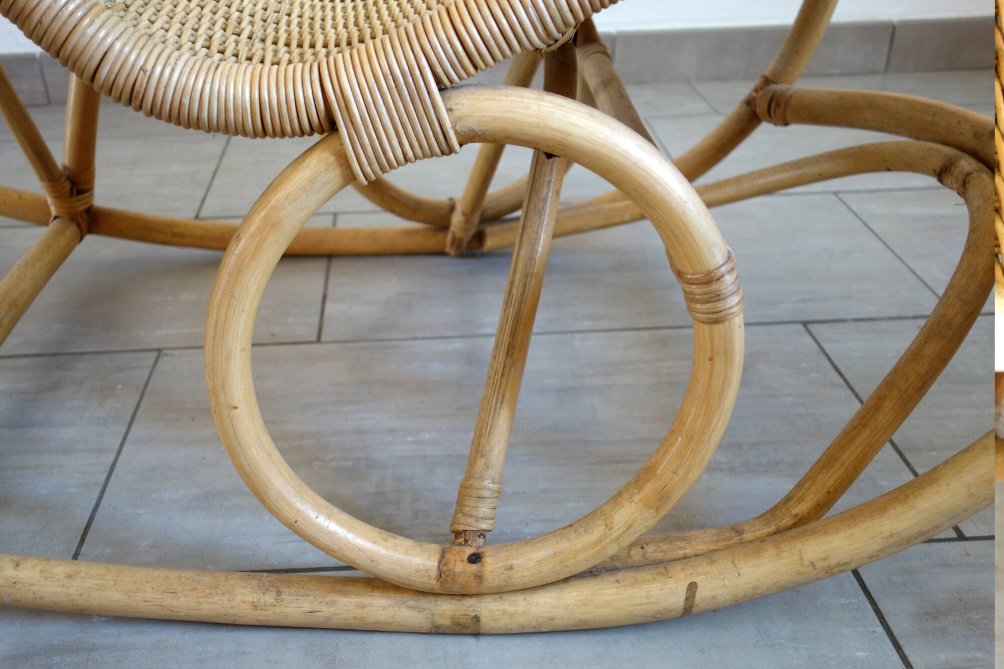 Vintage rattan bamboo rocking chair