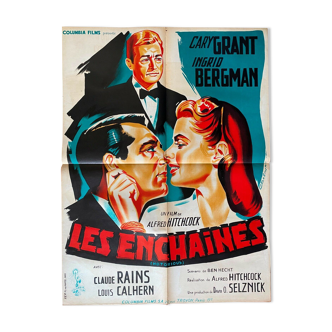Affiche cinéma "Les Enchainés" Alfred Hitchcock, Cary Grant 60x80cm 1954