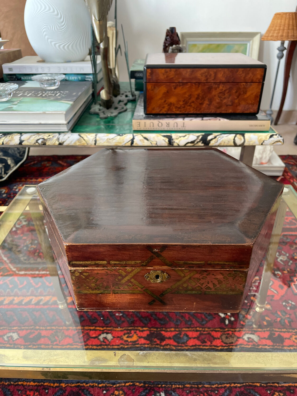 Old varnished wooden box