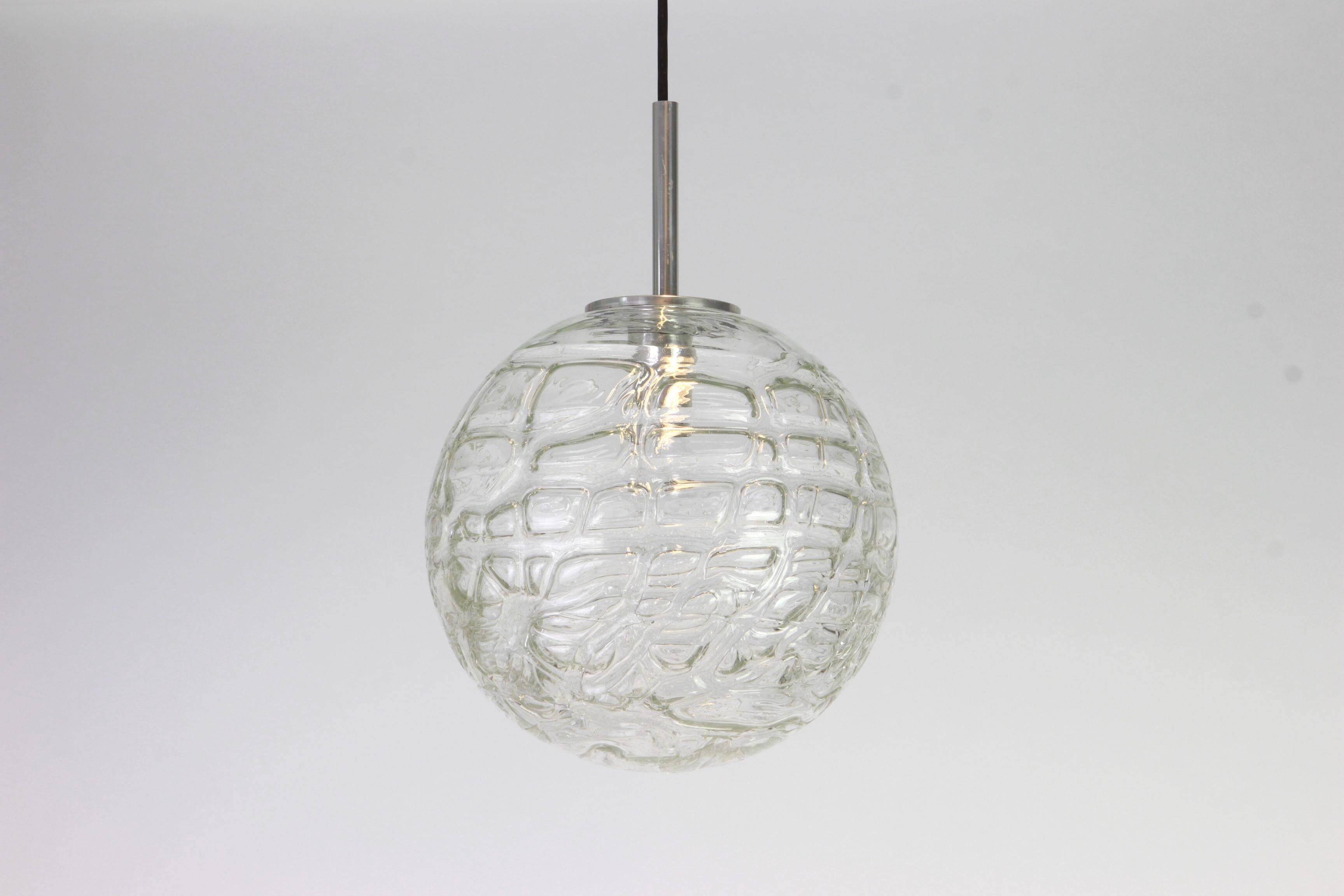1 of 2 Rare Murano Ball Pendant Light by Doria, Germany, 1970s