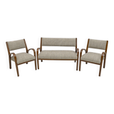 Art Deco Italian Fabric Two Armchairs and Small Sofa, 1930s