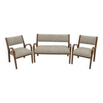 Art Deco Italian Fabric Two Armchairs and Small Sofa, 1930s