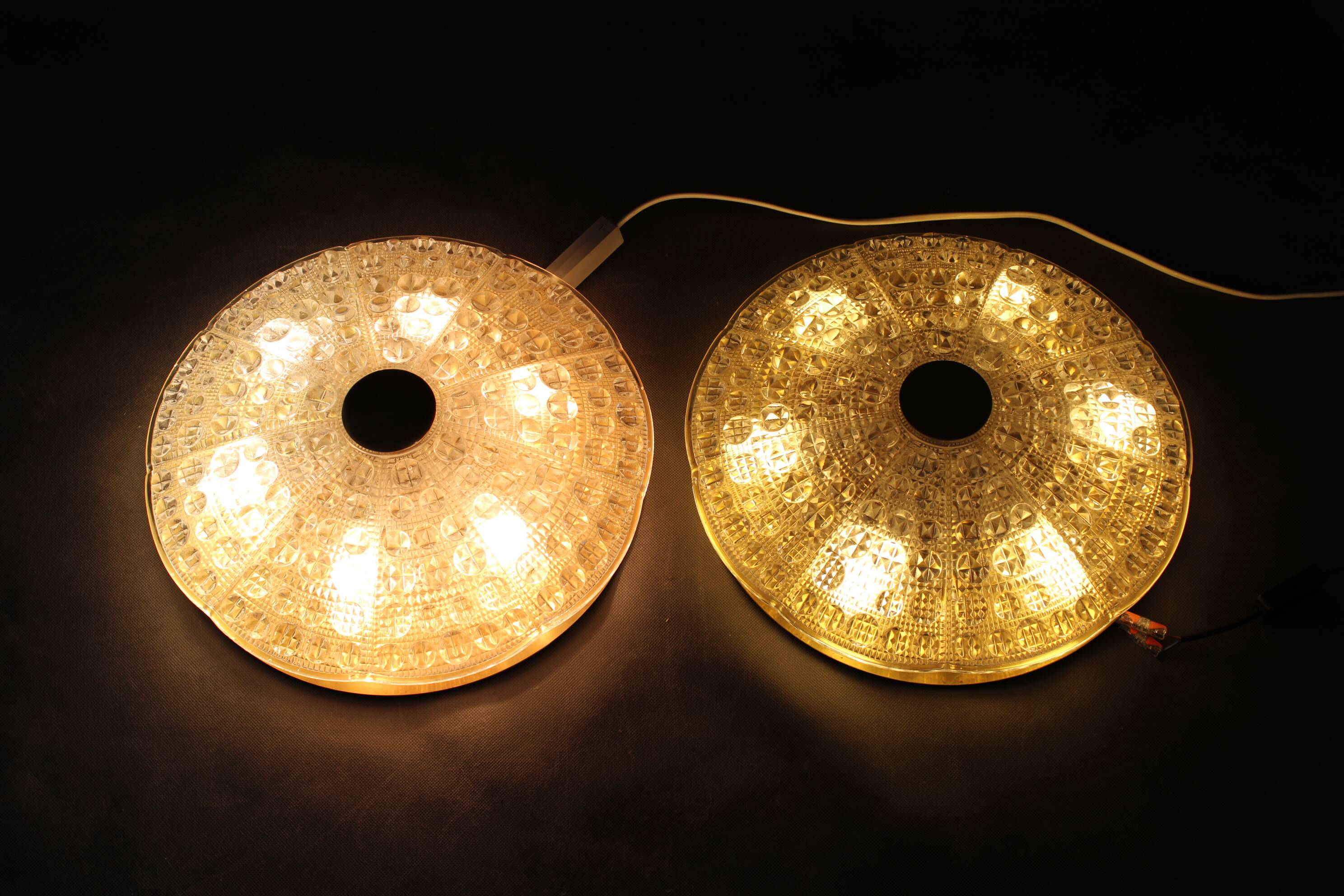 1970s Carl Fagerlund Pair of Brass and Glass Ceiling Lamps, Sweden