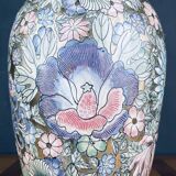 Large vintage ceramic flower table lamp, Italy, 1970s