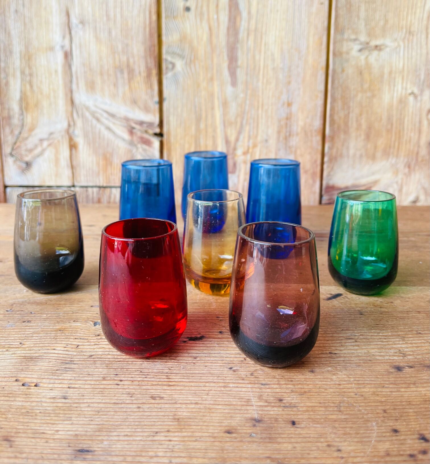 Set of colored liquor glasses 70s