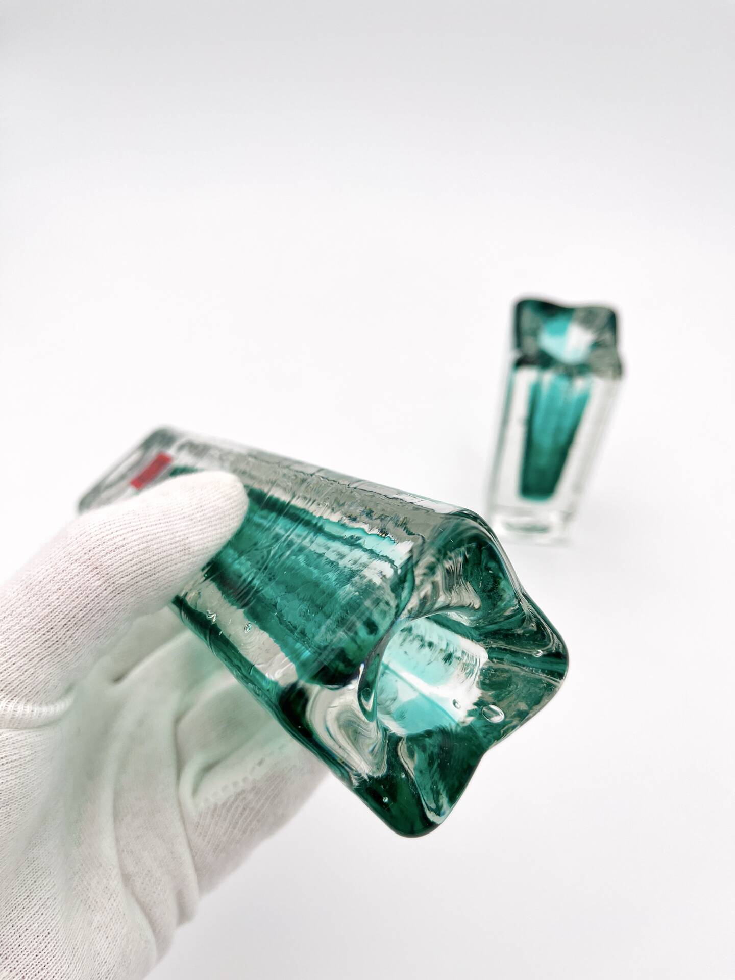 Paire de soliflores brutalistes Schott Zwiesel Cristal Eisglas