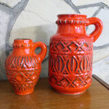 Superb pair of red vases by Bodo Mans for Bay 1960-1970's