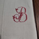 Old sheet monogram red PB hemp 220 X 230 cm