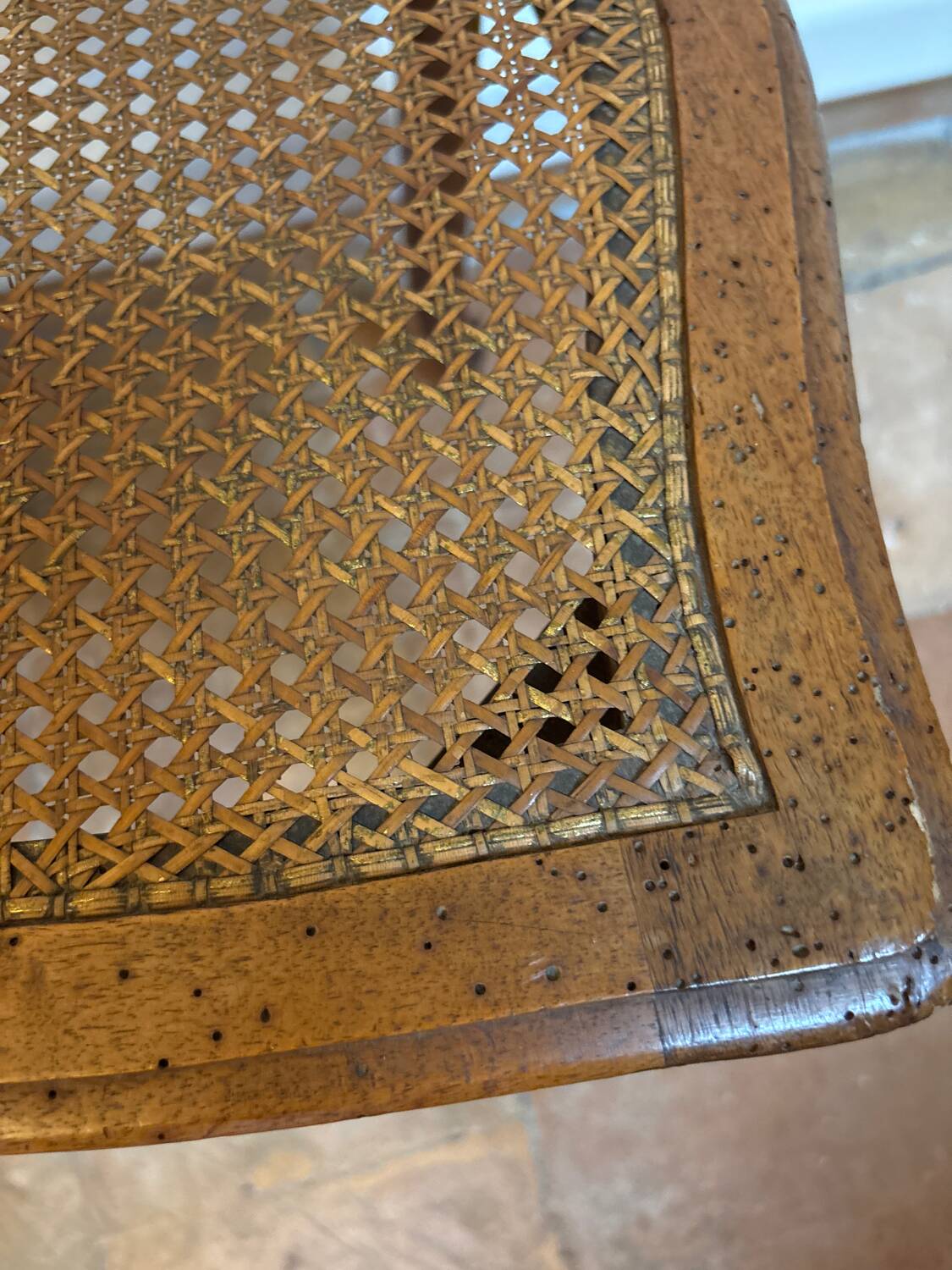 Pair of Louis XV style chairs in wood and caning.