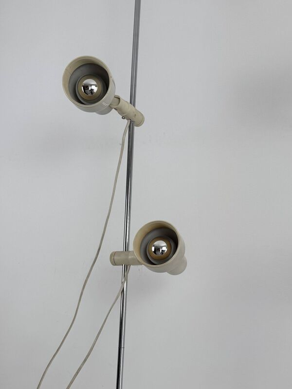 Lampadaire vintage orientable, chrome et abs moulé pressé beige France 1970