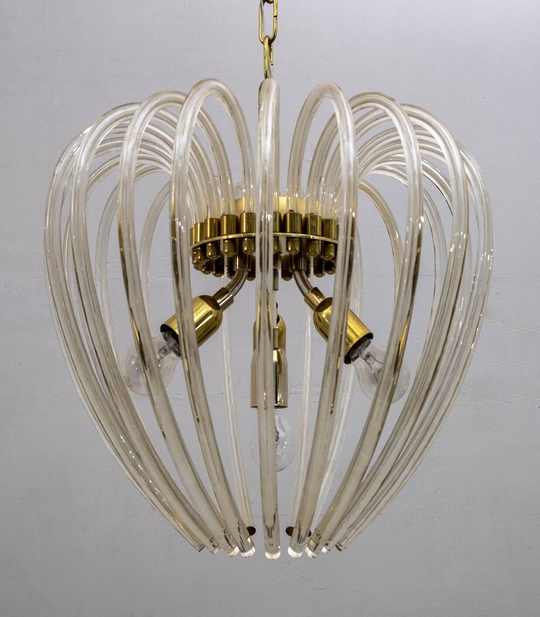 Venini Mid-Century Modern Italian Murano Glass and Brass Chandelier, 1950s